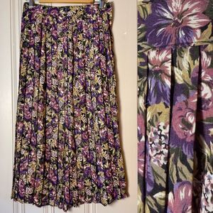 Vintage Dark Floral Fairy Grunge Midi Pleated Skirt L Romantic Boho Academia